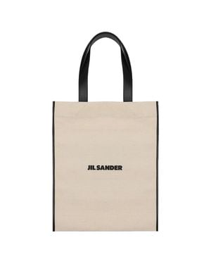 Jil Sander Embroidered Logo Canvas Tote Bag - Natural