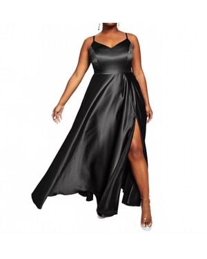 B Darlin Plus Size Satin Sleeveless Front-Slit Gown - Black