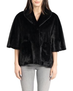 Love Token Peggy Faux Fur Topper Cape Coat - Black