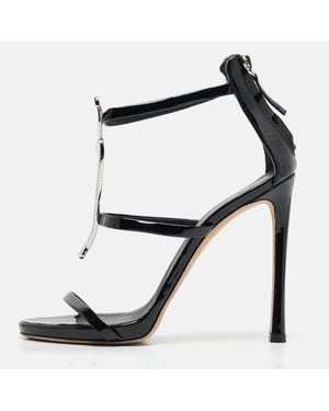 Giuseppe Zanotti Patent Leather Crystal Embellished Harmony G Sandals - Black