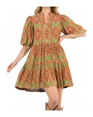 Thml Puff Sleeve Print Dress - Brown