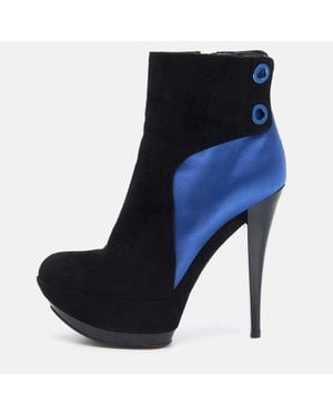 Casadei Suede And Satin Platform Ankle Boots - Blue