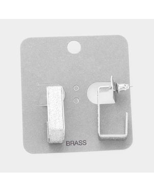 Fashnzfab Brass Metal Rectangle Hoop Earrings - Gray