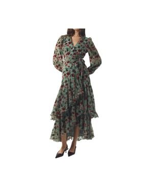 Hutch Helene Velvet Burnout Floral Wrap Maxi Dress - Black