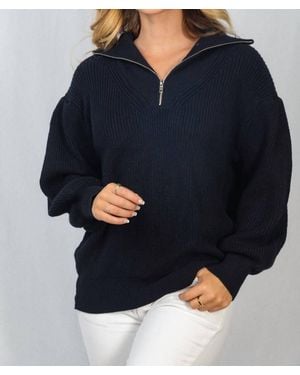 White Birch Knit Sweater With 3/4 Zip - Blue