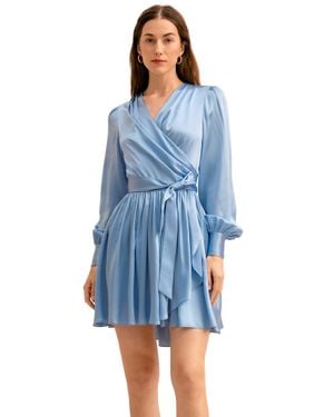LILYSILK The Linaria V Neck Silk Wrap Dress For - Blue