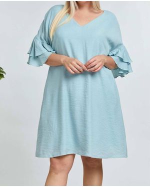 Davi & Dani Open Back Ruffle Sleeve Plus Dress - Blue