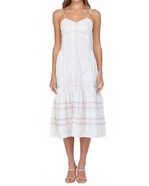 Fate Rio Top Stitch Detail Linen Blend Dress - White