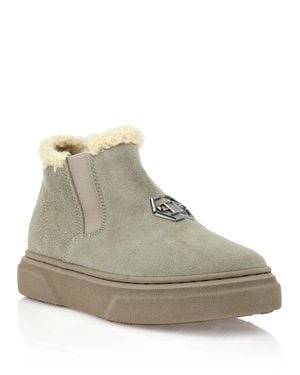 Philipp Plein Eco Shearling Suede Anckle Boots - Natural