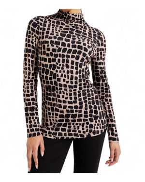 Joseph Ribkoff Mock Neck Animal Print Top - Black