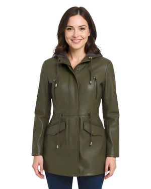 Infinity Leather Leather Hooded Parka Jacket-Bucharest - Green