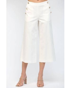 Fate Button Cropped Wide-Leg Pants - White