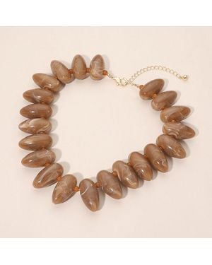 Fashnzfab Chunky Resin Pebble Beaded Statement Necklace - Natural
