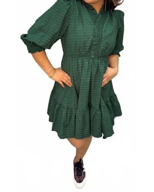 Umgee Ruffled Trim Textured Baby Doll Mini Dress - Green