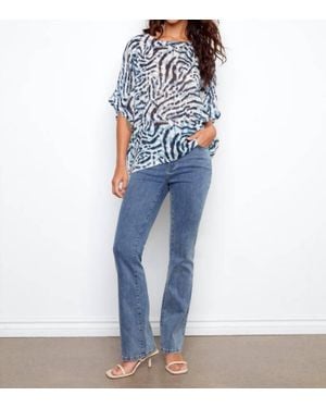 Charlie b Printed Dolman Cotton Blend Blouse - Blue