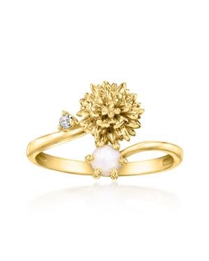 Ross-Simons Marigold Flower/October Birthstone Ring With Opal And Single Lab-Grown Diamond - Metallic