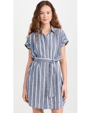 Faherty Breeze Shirt Dress Stripe Short Sleeve Tie Waist Ddr2724 - Blue