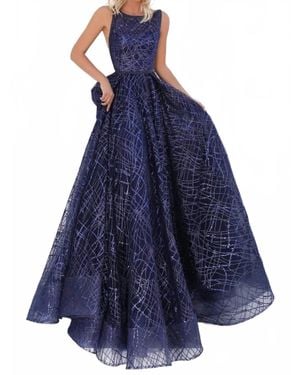 Tarik Ediz Long Glitter Tulle A-Line Dress - Blue
