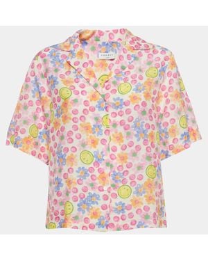 Sandro X Smiley Floral Print Linen Blend Shirt - Pink