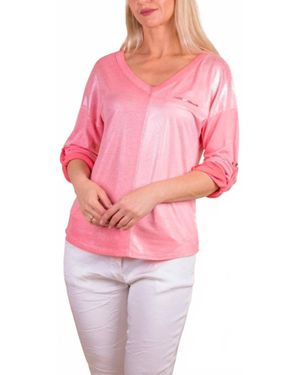 Gigi Moda Piamo Two Tone V-Neck Knit Top - Pink