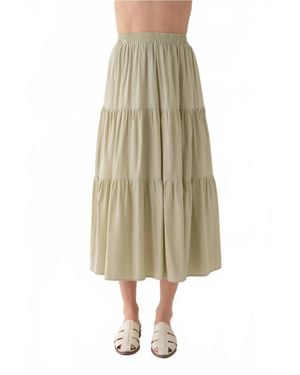 Elle Grey Micro Dot Tiered Midi Skirt - Natural