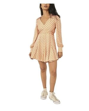 Free People It Takes Two Mini Dress Stretch Long Sleeve Asm262 - Natural