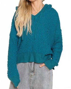 Pol Textured Knit Hoodie - Blue