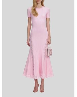 Self-Portrait Knit Lace Insert Midi Dress - Pink