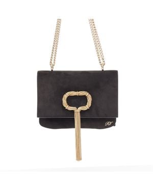 Roger Vivier Club Chain Suede Chain Tassel Clutch Bag - Black