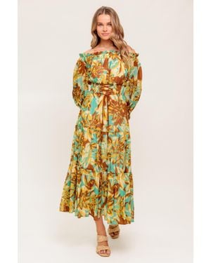 TRUEDAMES Thena Secret Garden Woven Midi Dress - Yellow