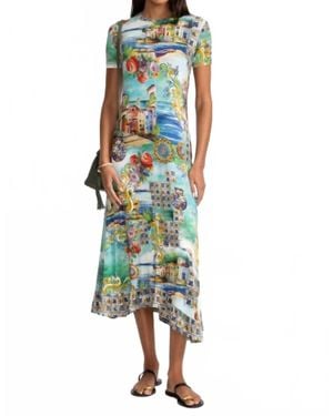 Johnny Was Janie Favorite Asymmetric Hem Short Sleeve Dress - Green