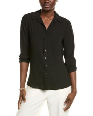 Tahari Collared Split Neck Button-Down Blouse - Black