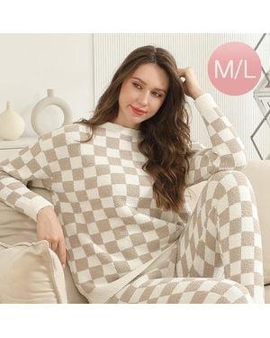 TRUEDAMES Multi Checkered Printed Crew Neck Sweater - Brown