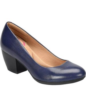 Comfortiva Amora Pump Leather Round Toe Slip On Block Heel Rhs7708 - Blue