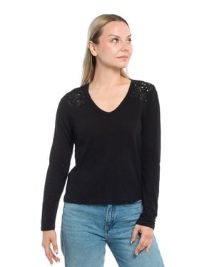 Wilt V-Neck Long Sleeve Mixed Media - Black
