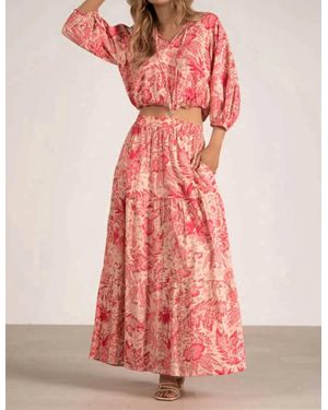 Elan Ibiza Voile Leaf Print Maxi Skirt - Pink