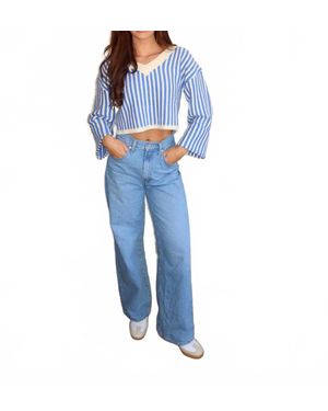 ACT Pretty V-Neck Striped Sweater - Blue