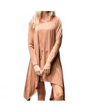 Easel Faux Suede Sharkbite Hem Dress - Brown