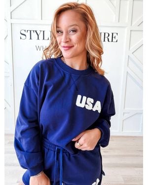 By Together Team Usa Terry Semi-Cropped Sweatshirt - Blue
