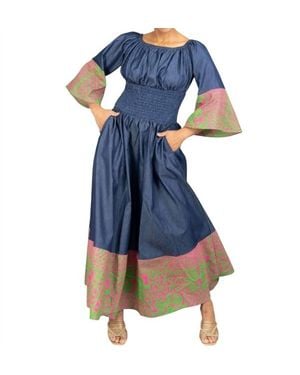 Kara Chic Off-Shoulder Smocked Waist Dress - Blue