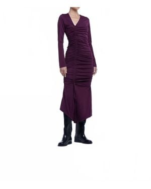Dāl the Label Ruched Asymmetric Midi Dress - Purple