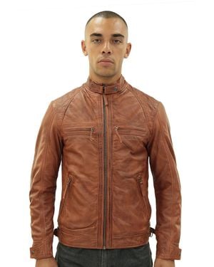 Infinity Leather Vintage Quilted Biker Jacket-Monaco - Brown