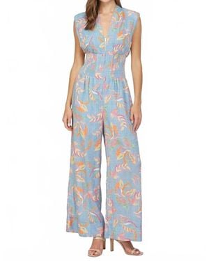 Fate Smocked Waist Front Zip Jumpsuit - Blue