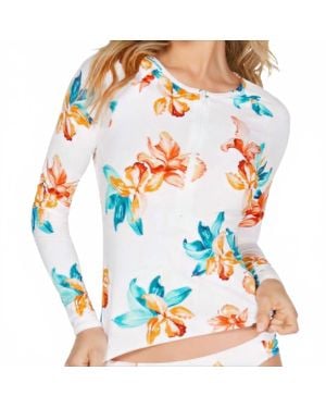 BarIII Iris Printed Rashguard Swimsuit - Blue