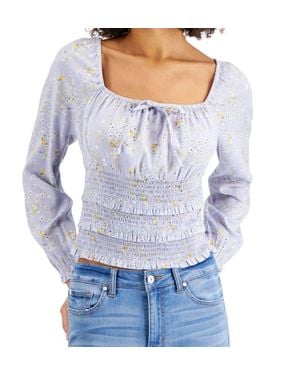 Planet Gold Juniors Square-Neck Smocked Top - Blue