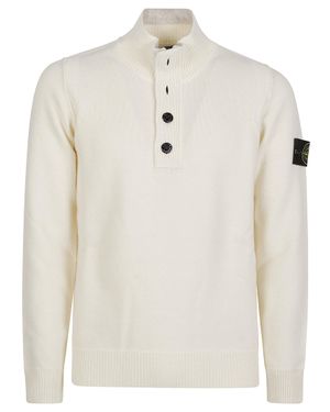 Stone Island Rws High Ribbed Collar Virgin Wool-Blend Sweater - White