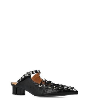 Ganni Eyelets Lace-Up Mules - Black
