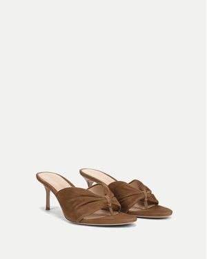 Veronica Beard Tullia Suede Mid-Heel Sandals - Natural