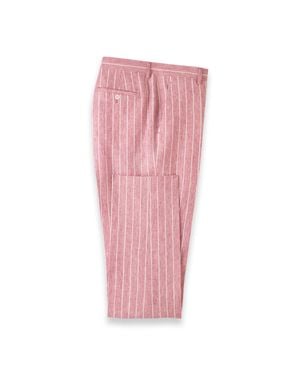Paul Fredrick Pinstripe Linen Flat Front Suit Pants - Pink