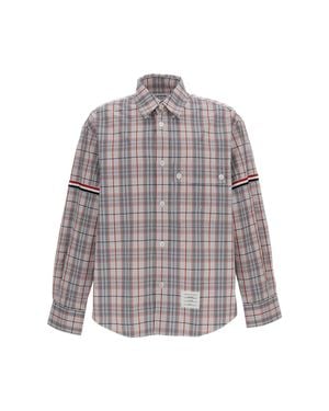 Thom Browne Oversized Check Shirt With Grosgrain Details - White